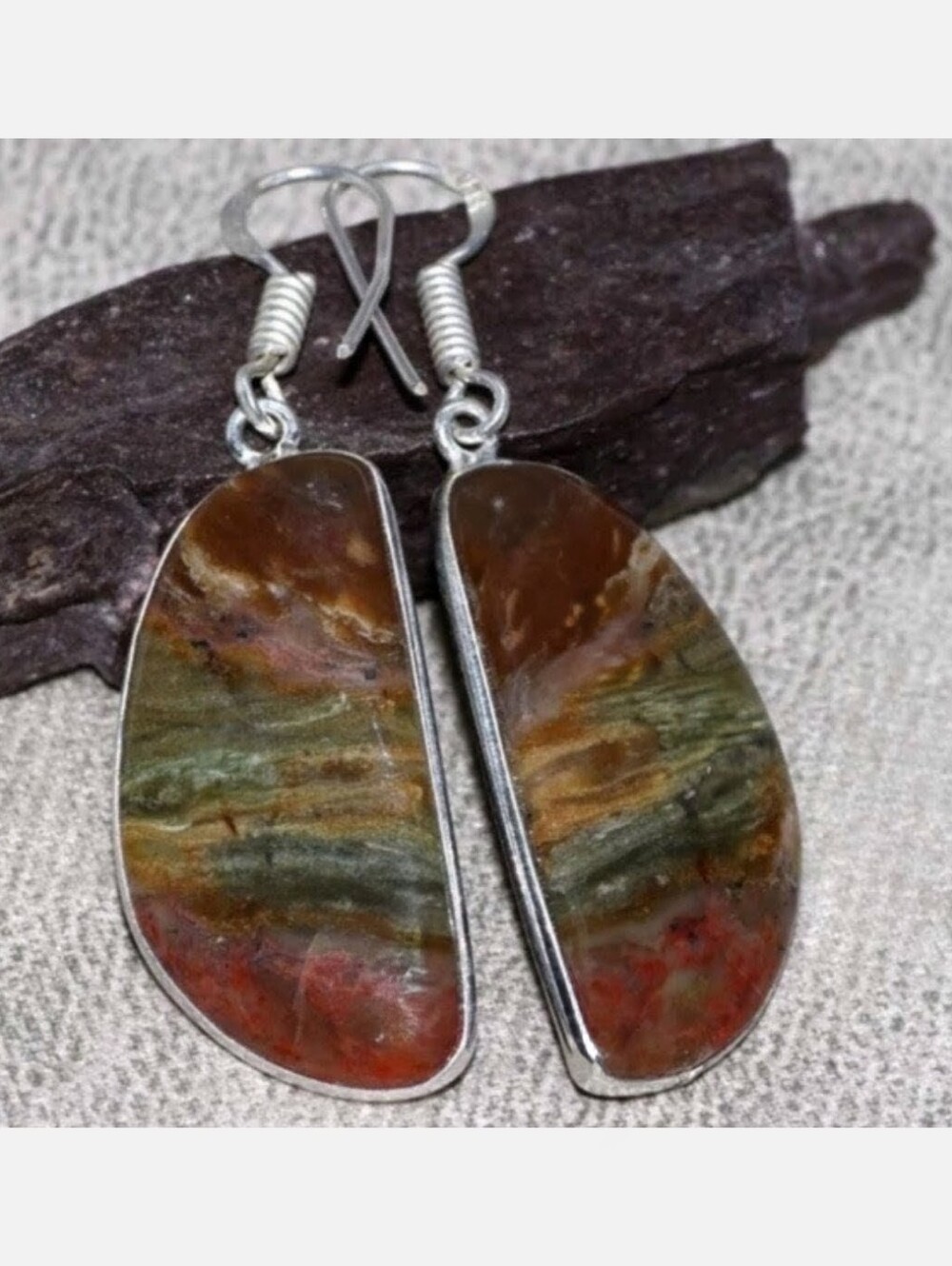 Dragon's Blood Jasper Gemstone 925 Sterling Silver Handmade Dangle Earrings